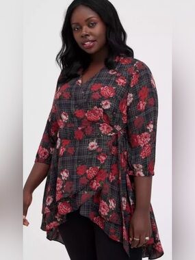 Torrid Georgette wrap tunic blouse top summer boho bohemian floral vacation 2X